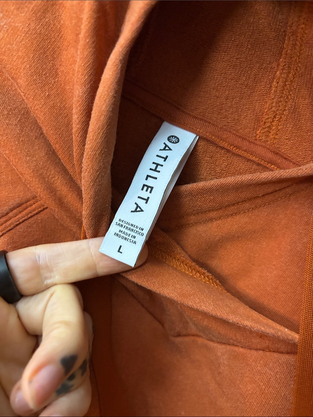Athleta Rust Orange Hooded Pullover Sweatshirt - Picture 4 of 5
